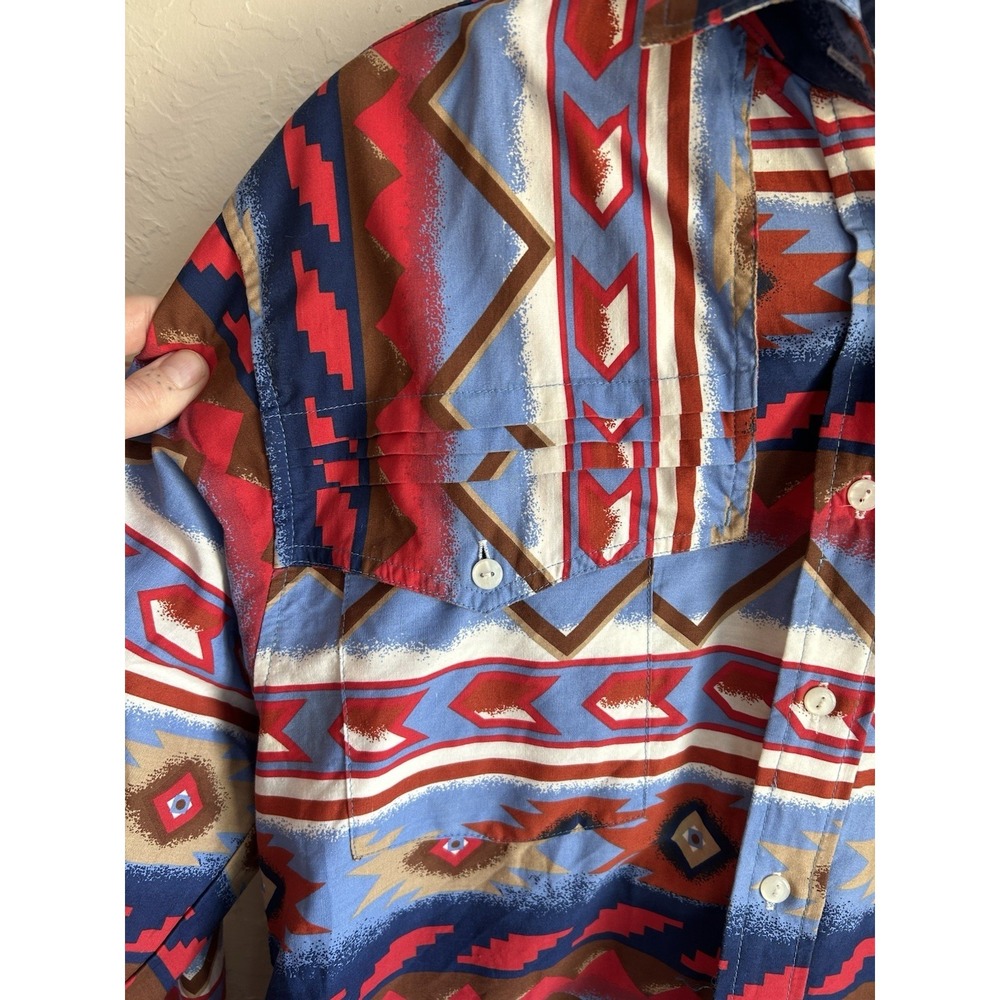 Vintage 90s Pecos Blue Western Button‎ Up Shirt M Southwestern Rodeo Cowgirl - Picture 3 of 8